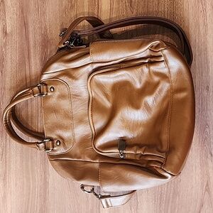 Brown Faux Leather Women's Backpack Purse